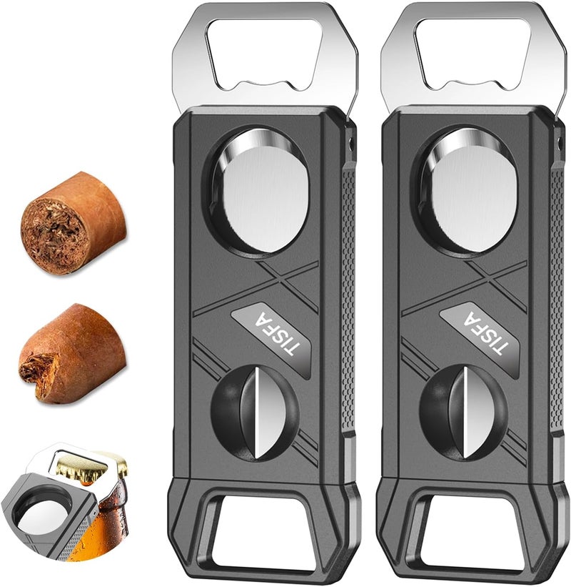 TISFA Cigar Cutter Guillotine Cigar V Cutter Bottle Opener 3 in 1, Portable Cigar Clipper Scissors, Set of 2 Sharp Cigar Cutters, Multifunctional Cigar Accessories Gift Set for Men - Image 1